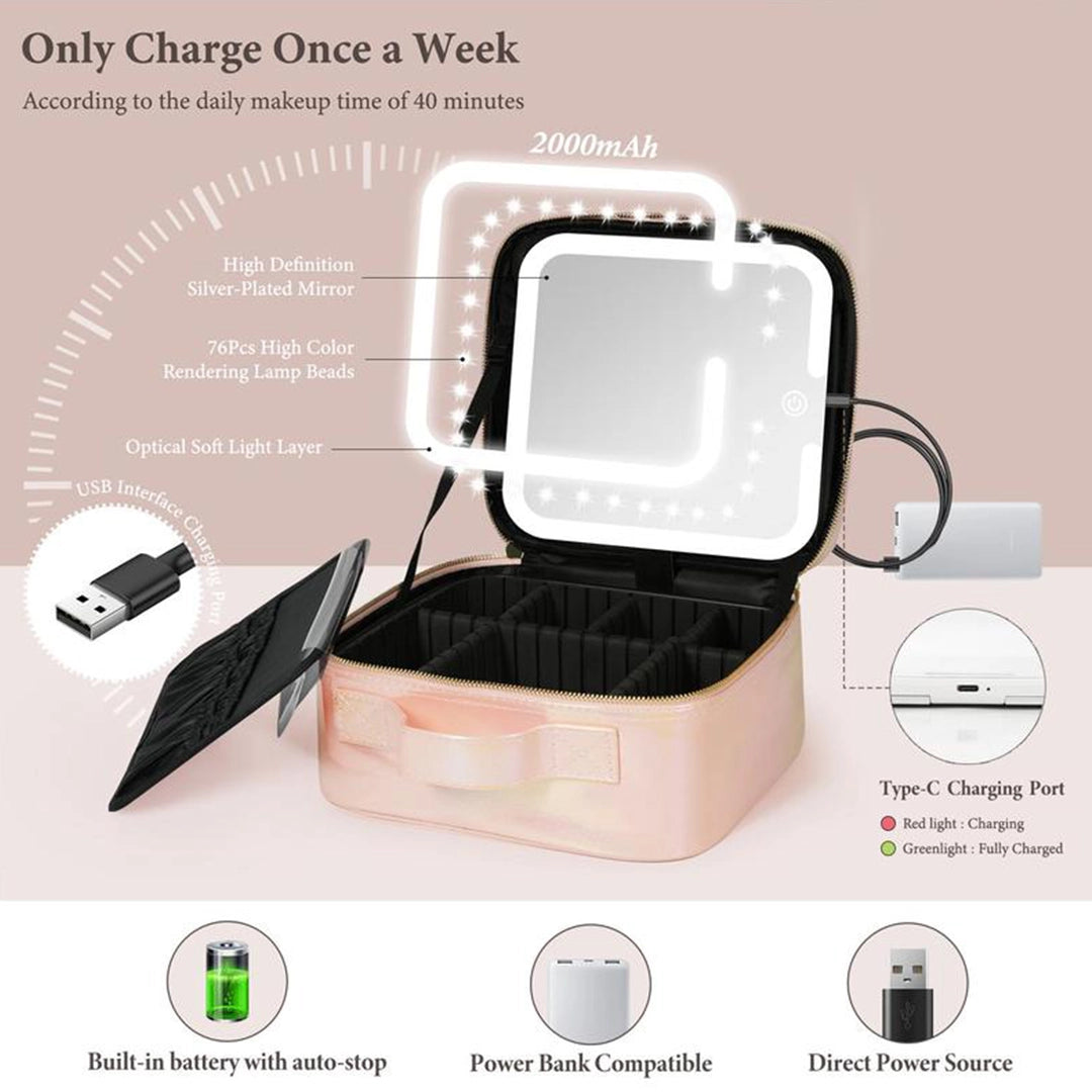 3-in-1 LED Vanity Makeup Bag with Mirror