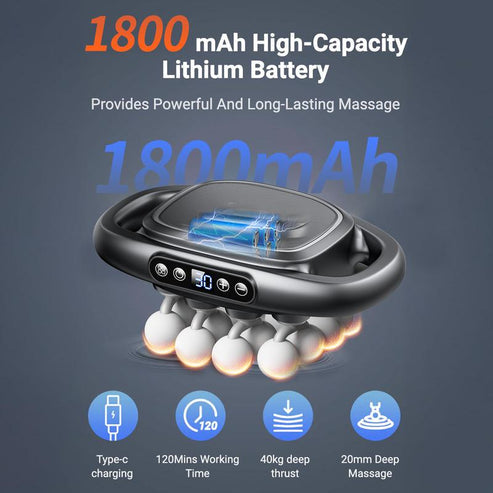 Adjustable Deep Tissue Massage Gun with 12 Heads, 30 Speeds & Red Light Therapy